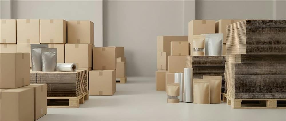 Cartons and packaging materials ready for packing
